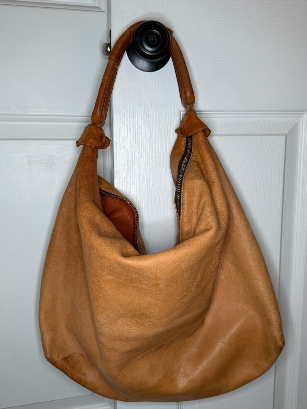 Alexandra Knight Large Boho Hobo Handbag Shoulder Bag Brown Tan